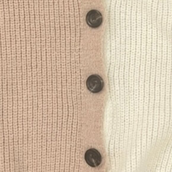 PINK MARTINI - Amy Button-Up Two-Toned Knit Sweater - Taupe/Cream - XXS - Picture 10 of 10